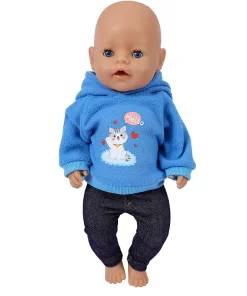 Tenue Bébé Reborn Hello Chat Bleu
